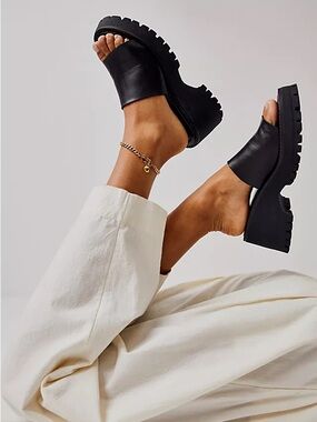 Free People Winona Wedge Platform Sandals Black Size 8